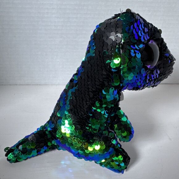 Beanie Boos Crunch The Dinosaur Flip Sequins Purple/Green/Black Sparkly Eyes 7" - Picture 3 of 7